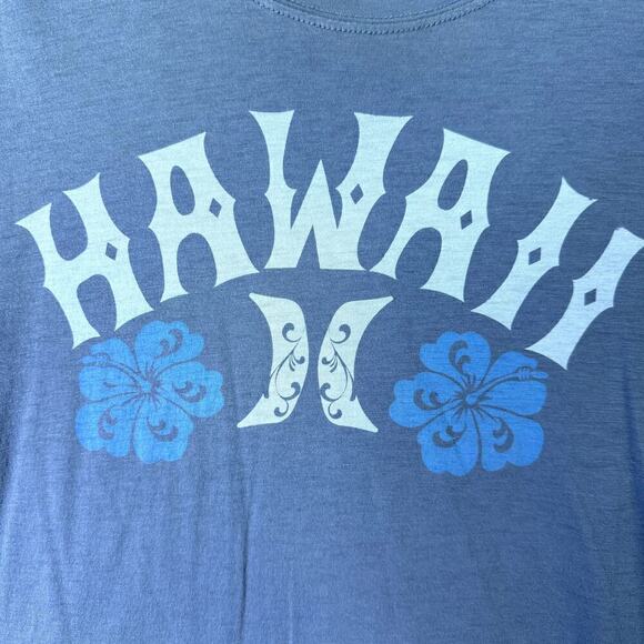 Hurley Hawaii Hibiscus Tropical Flower Graphic Blue T-Shirt Juniors's Size L - Picture 3 of 11